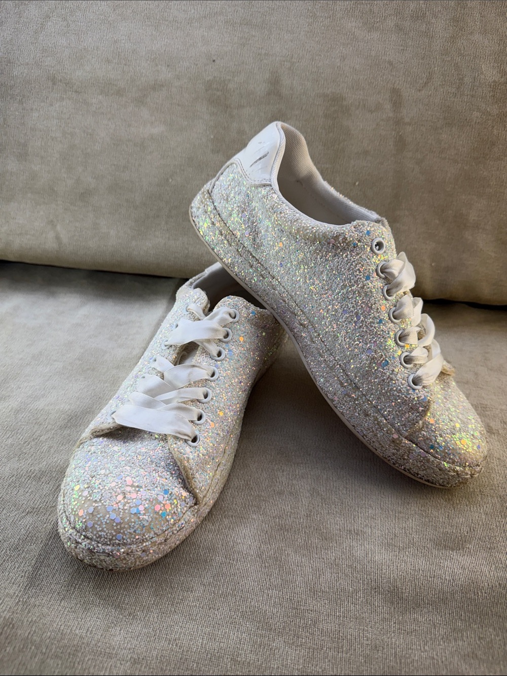 Call It Spring Iridescent White Glitter Sneakers